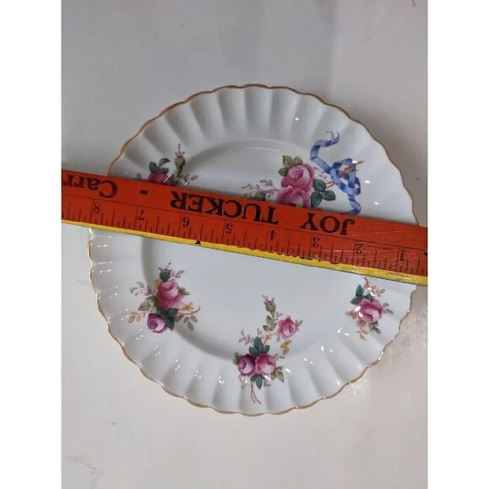 Vintage Spode Copeland's‎ Y5775 Flat Cup & Saucer Set floral ribbon  2 1/2 in